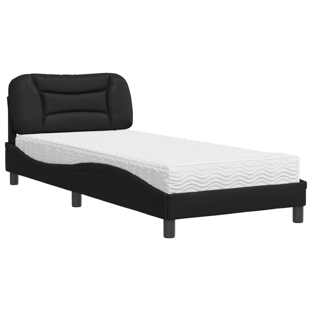 vidaXL Bed with Mattress Black 90x190 cm Single Faux Leather