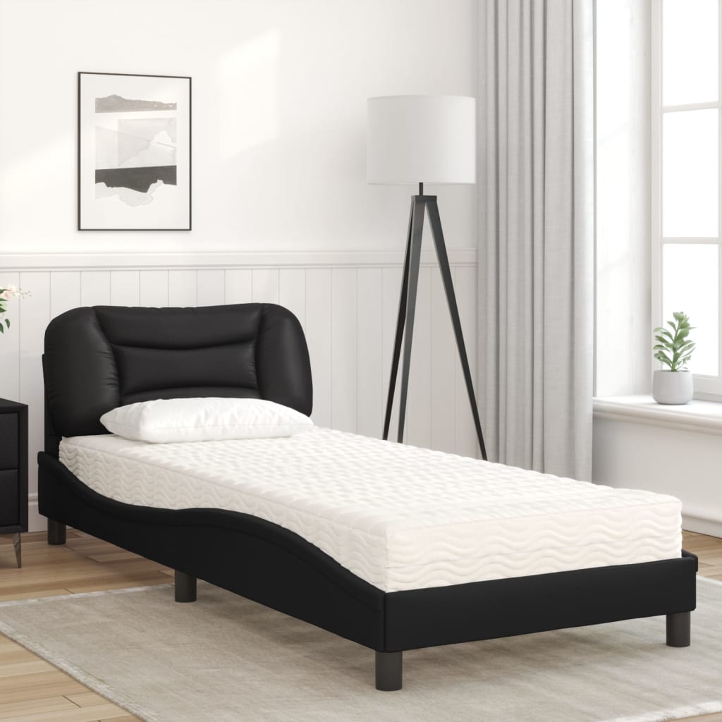 vidaXL Bed with Mattress Black 90x190 cm Single Faux Leather