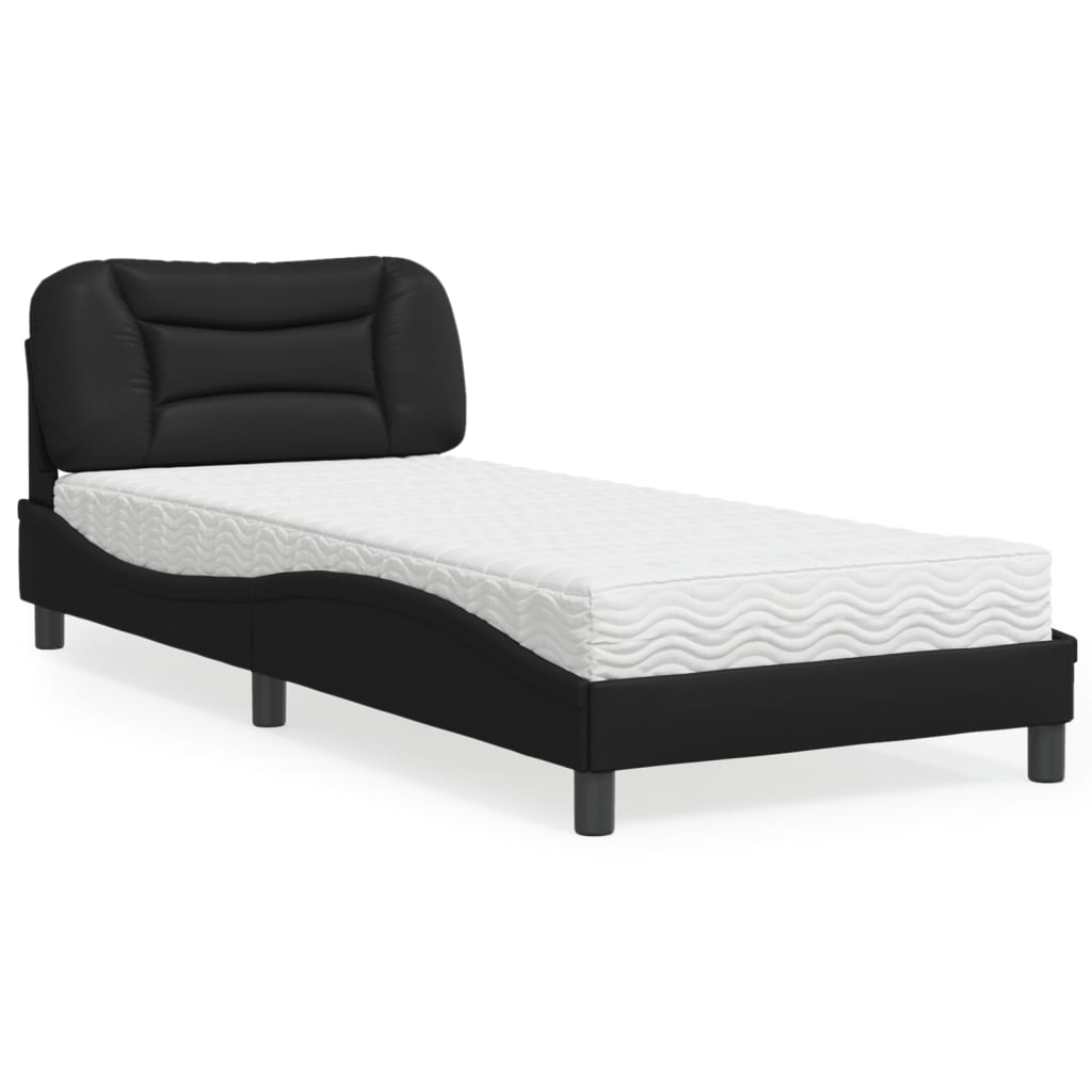 vidaXL Bed with Mattress Black 90x190 cm Single Faux Leather