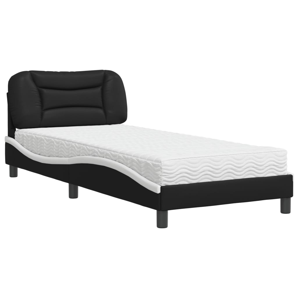 vidaXL Bed with Mattress Black and White 90x190 cm Single Faux Leather