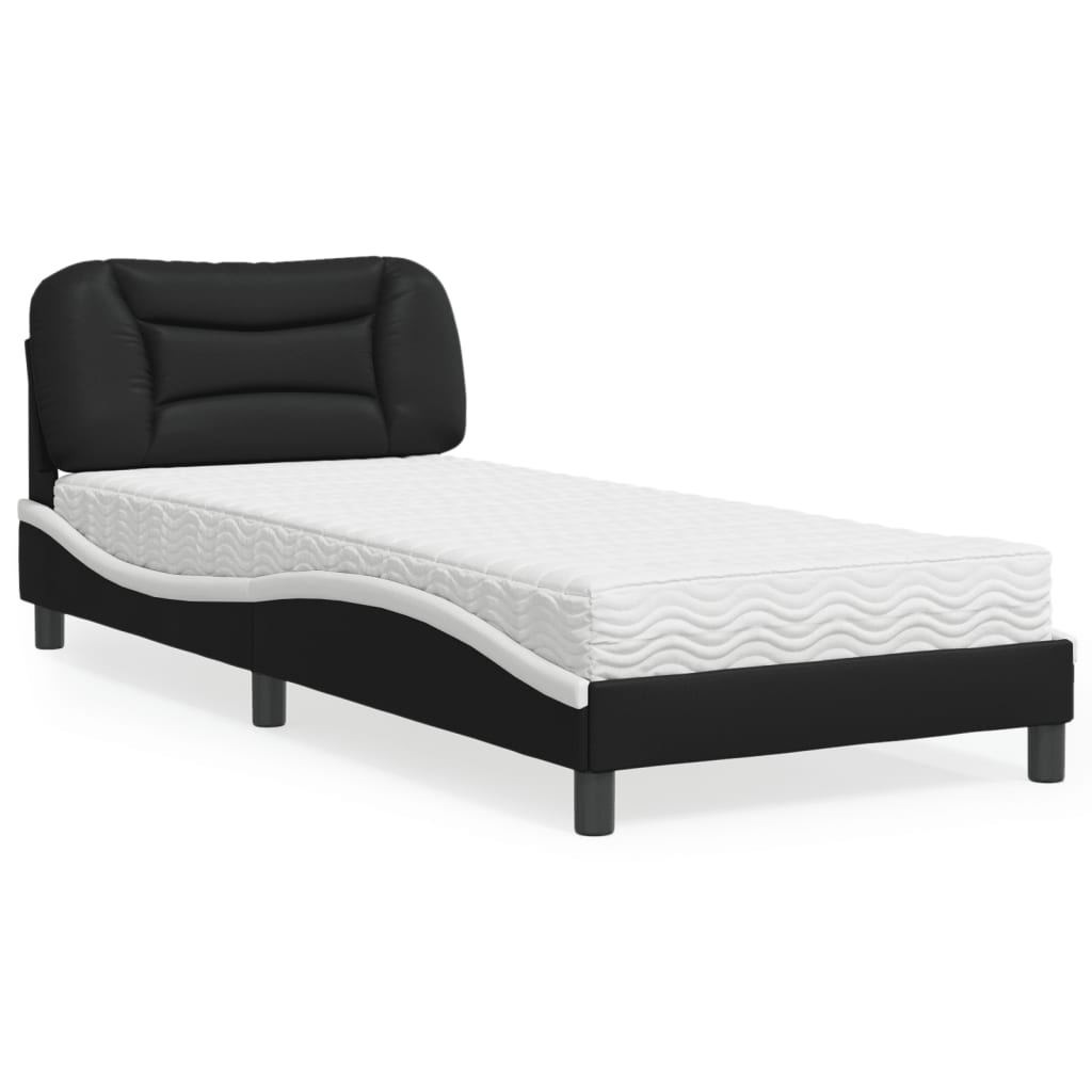 vidaXL Bed with Mattress Black and White 90x190 cm Single Faux Leather