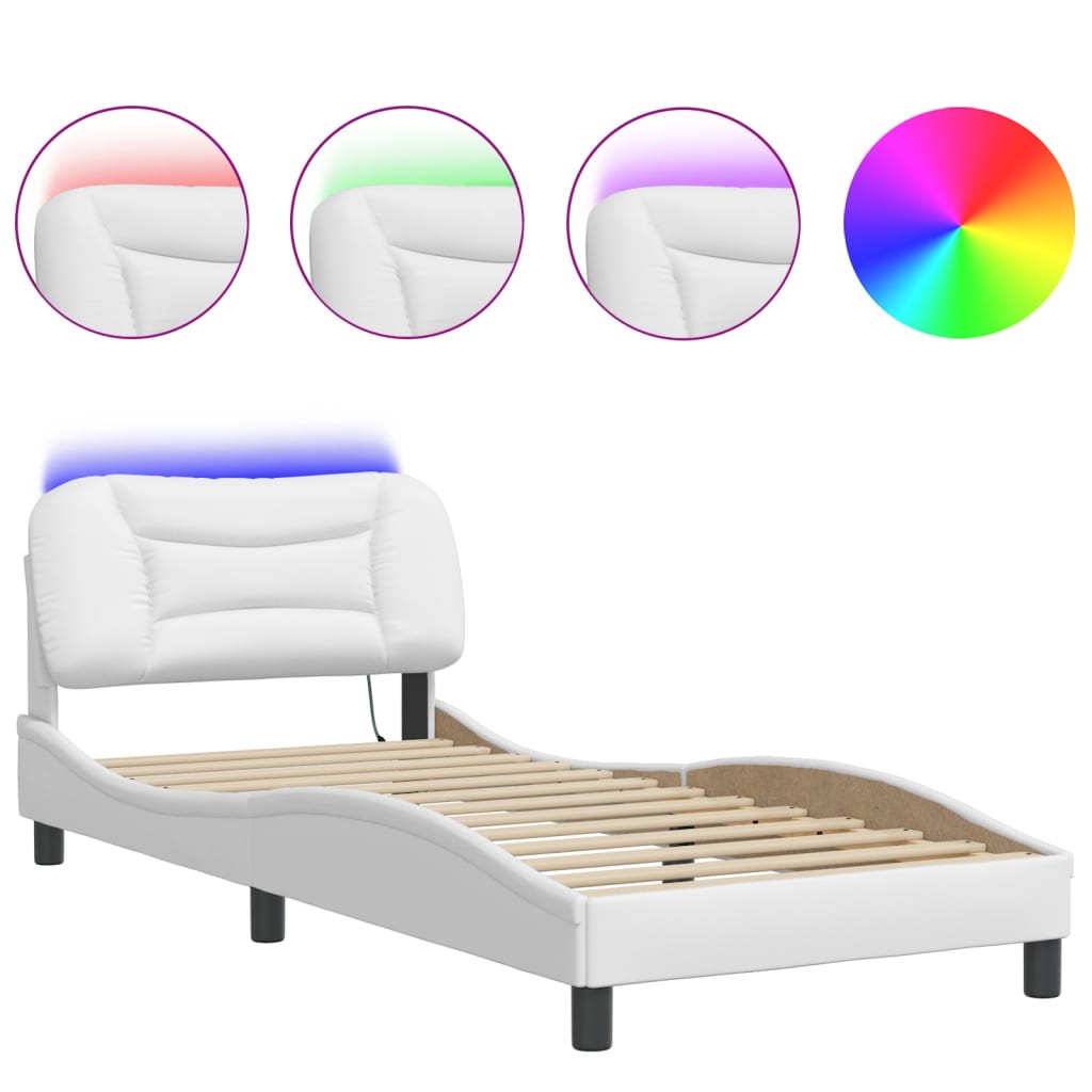 vidaXL Bed Frame with LED without Mattress White 80x200 cm