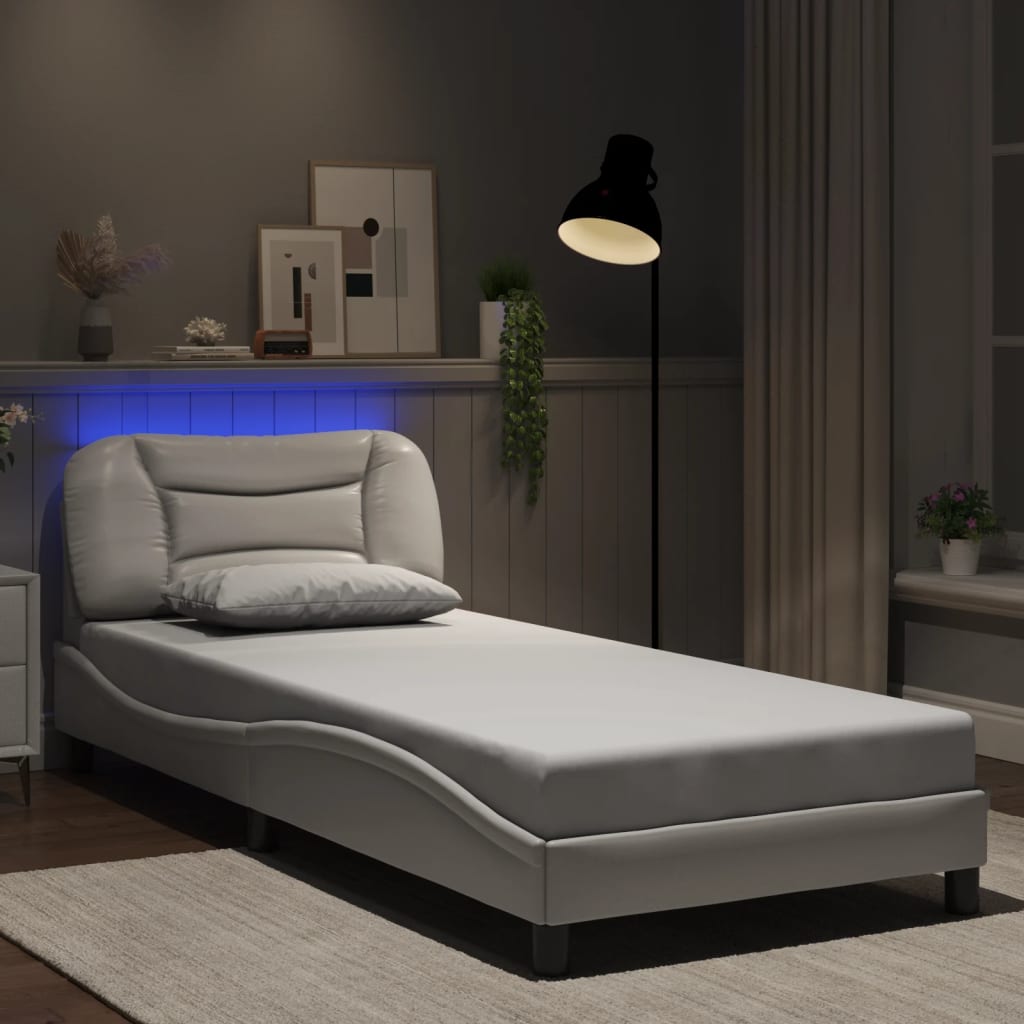 vidaXL Bed Frame with LED without Mattress White 80x200 cm