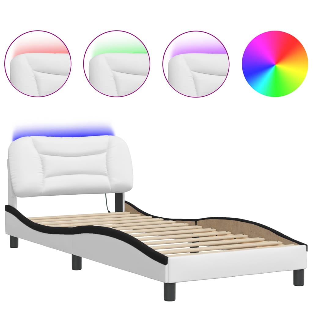 vidaXL Bed Frame with LED without Mattress White and Black 80x200 cm