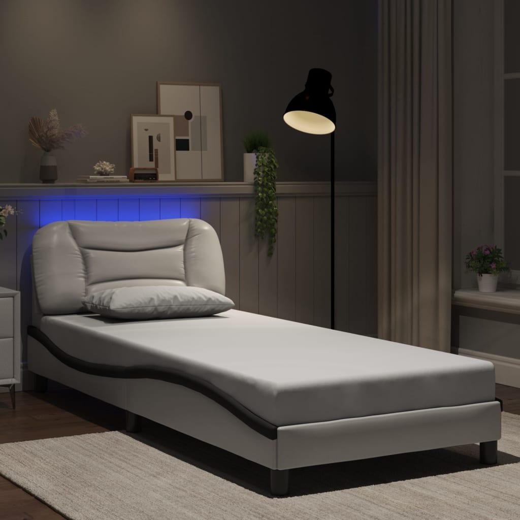 vidaXL Bed Frame with LED without Mattress White and Black 80x200 cm