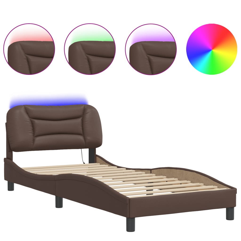 vidaXL Bed Frame with LED without Mattress Brown 90x190 cm Single