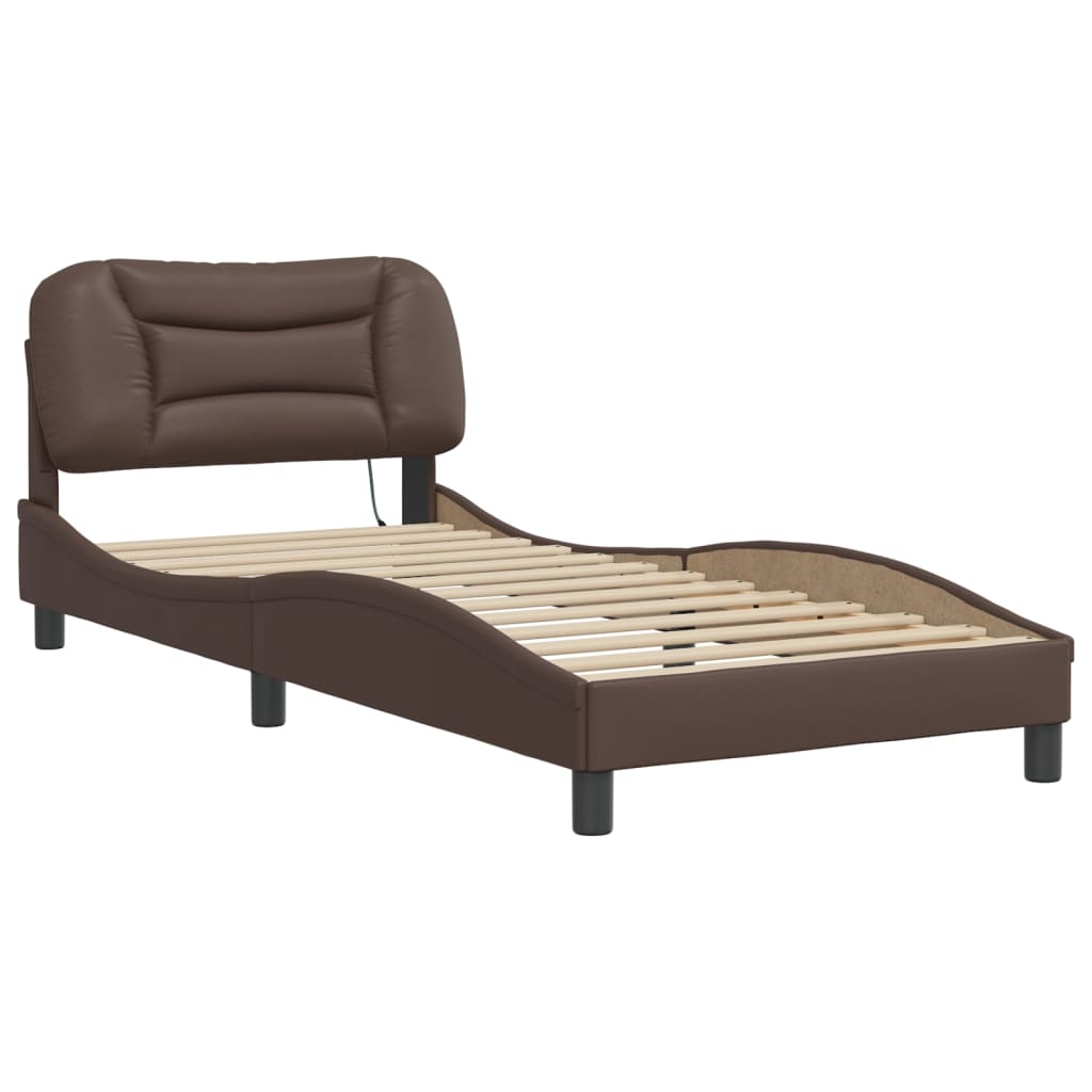 vidaXL Bed Frame with LED without Mattress Brown 90x190 cm Single