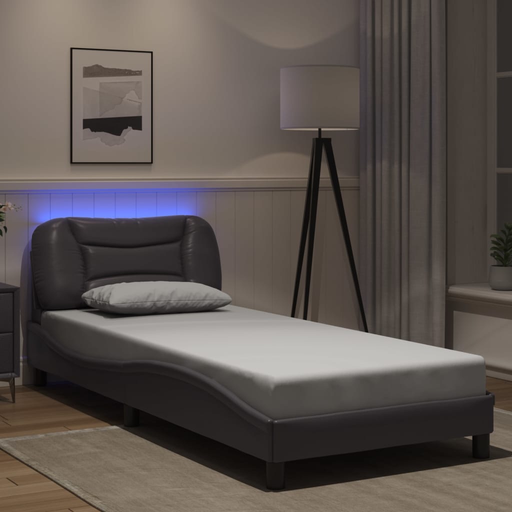 vidaXL Bed Frame with LED without Mattress Grey 90x190 cm Single