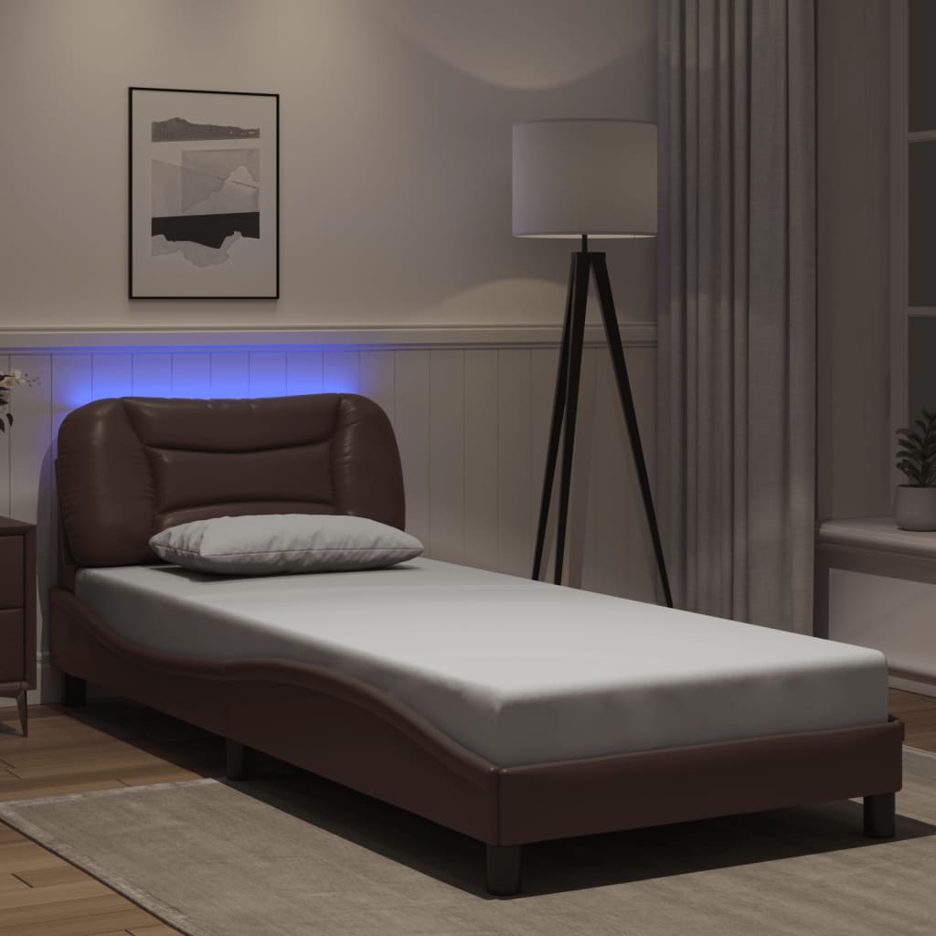 vidaXL Bed Frame with LED without Mattress Brown 90x200 cm