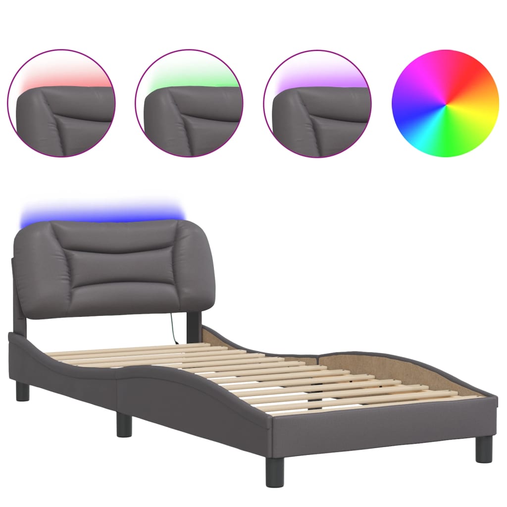 vidaXL Bed Frame with LED without Mattress Grey 90x200 cm