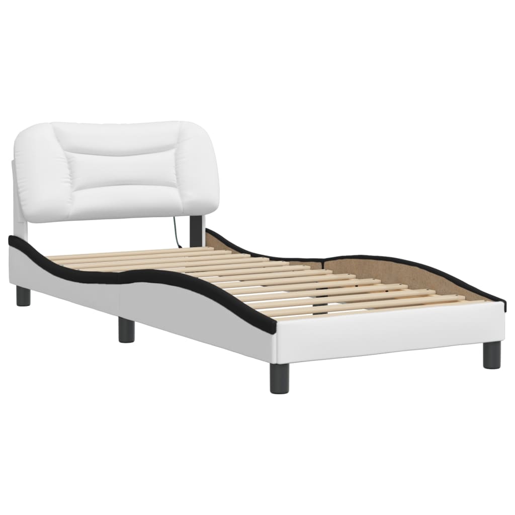 vidaXL Bed Frame with LED without Mattress White and Black 90x200 cm