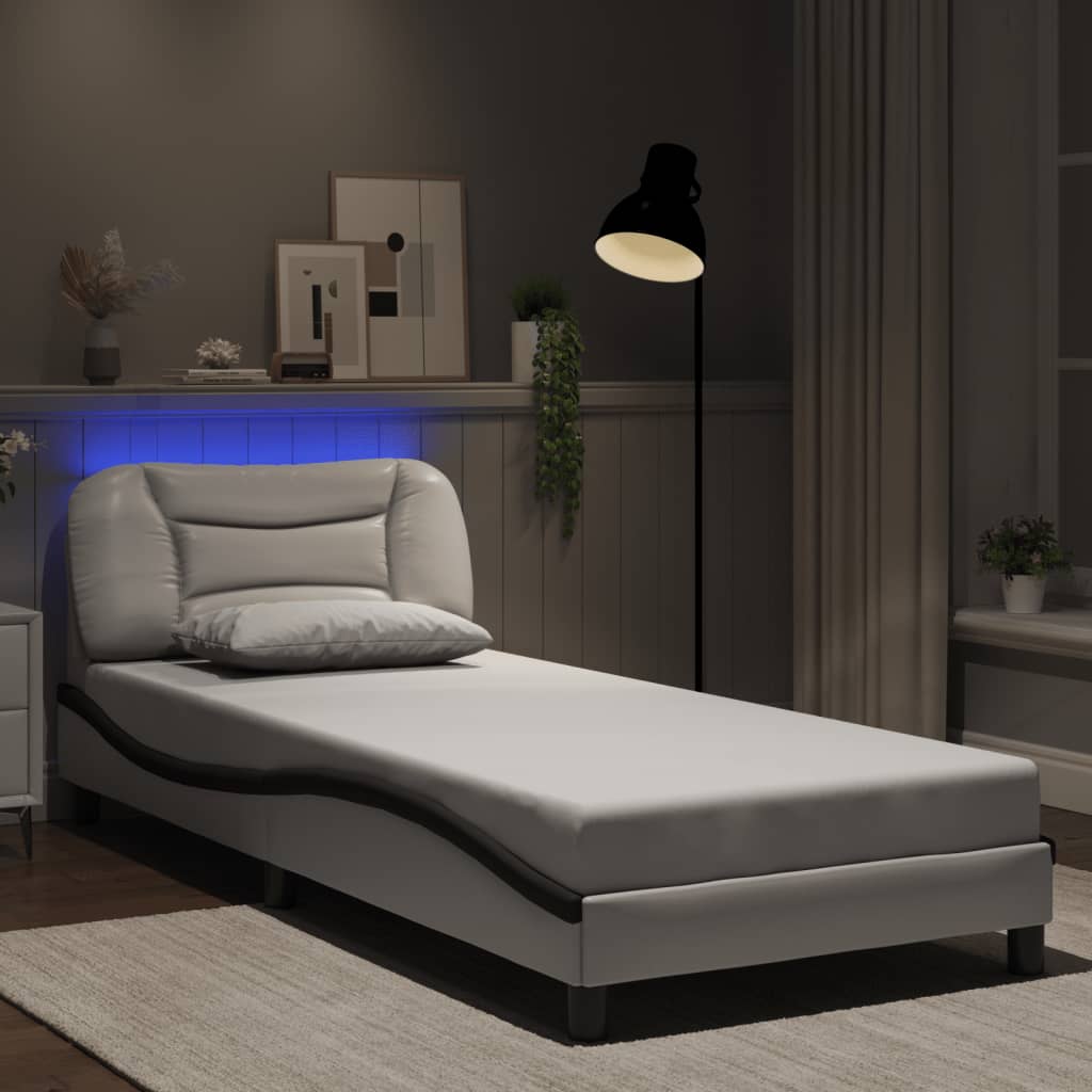 vidaXL Bed Frame with LED without Mattress White and Black 90x200 cm