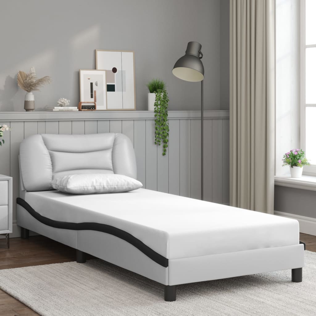 vidaXL Bed Frame with LED without Mattress White and Black 90x200 cm