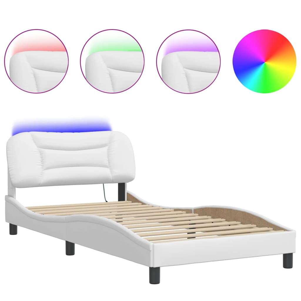 vidaXL Bed Frame with LED without Mattress White 100x200 cm