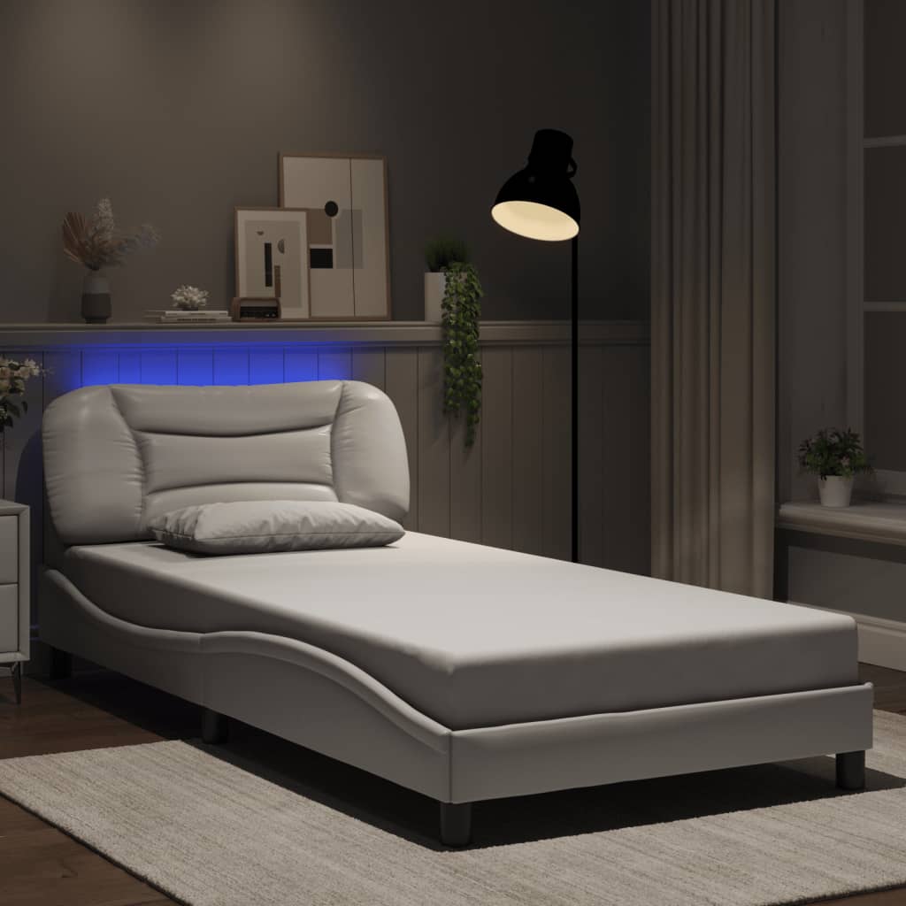 vidaXL Bed Frame with LED without Mattress White 100x200 cm