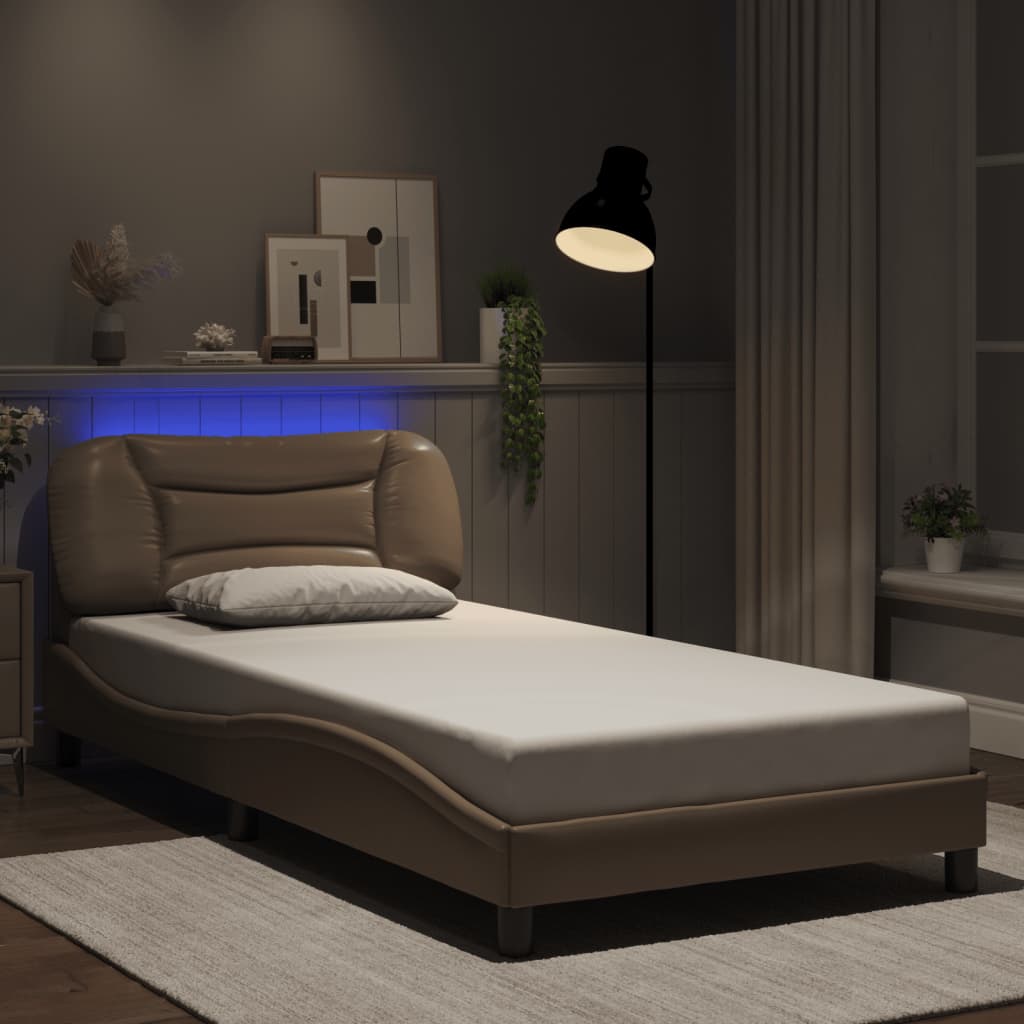 vidaXL Bed Frame with LED without Mattress Cappuccino 100x200 cm