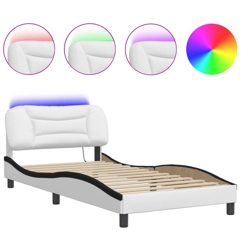 vidaXL Bed Frame with LED without Mattress White and Black 100x200 cm