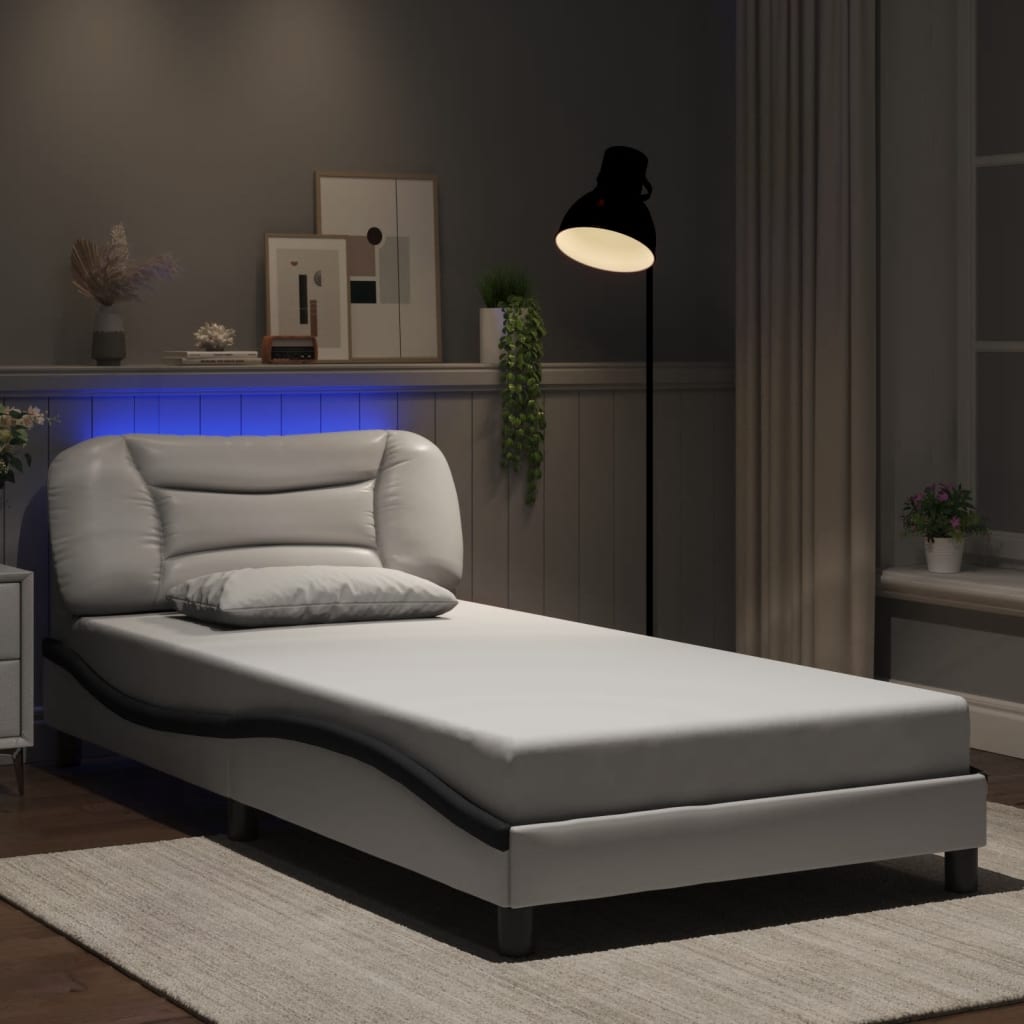 vidaXL Bed Frame with LED without Mattress White and Black 100x200 cm