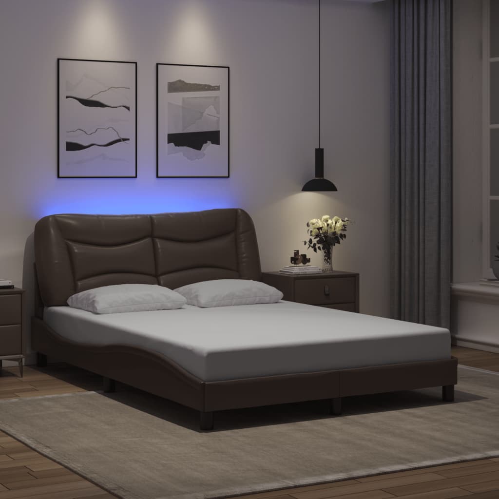 vidaXL Bed Frame with LED without Mattress Brown 140x190 cm