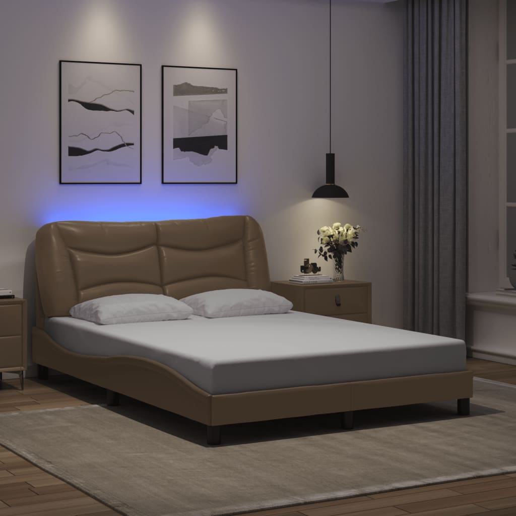 vidaXL Bed Frame with LED without Mattress Cappuccino 140x190 cm