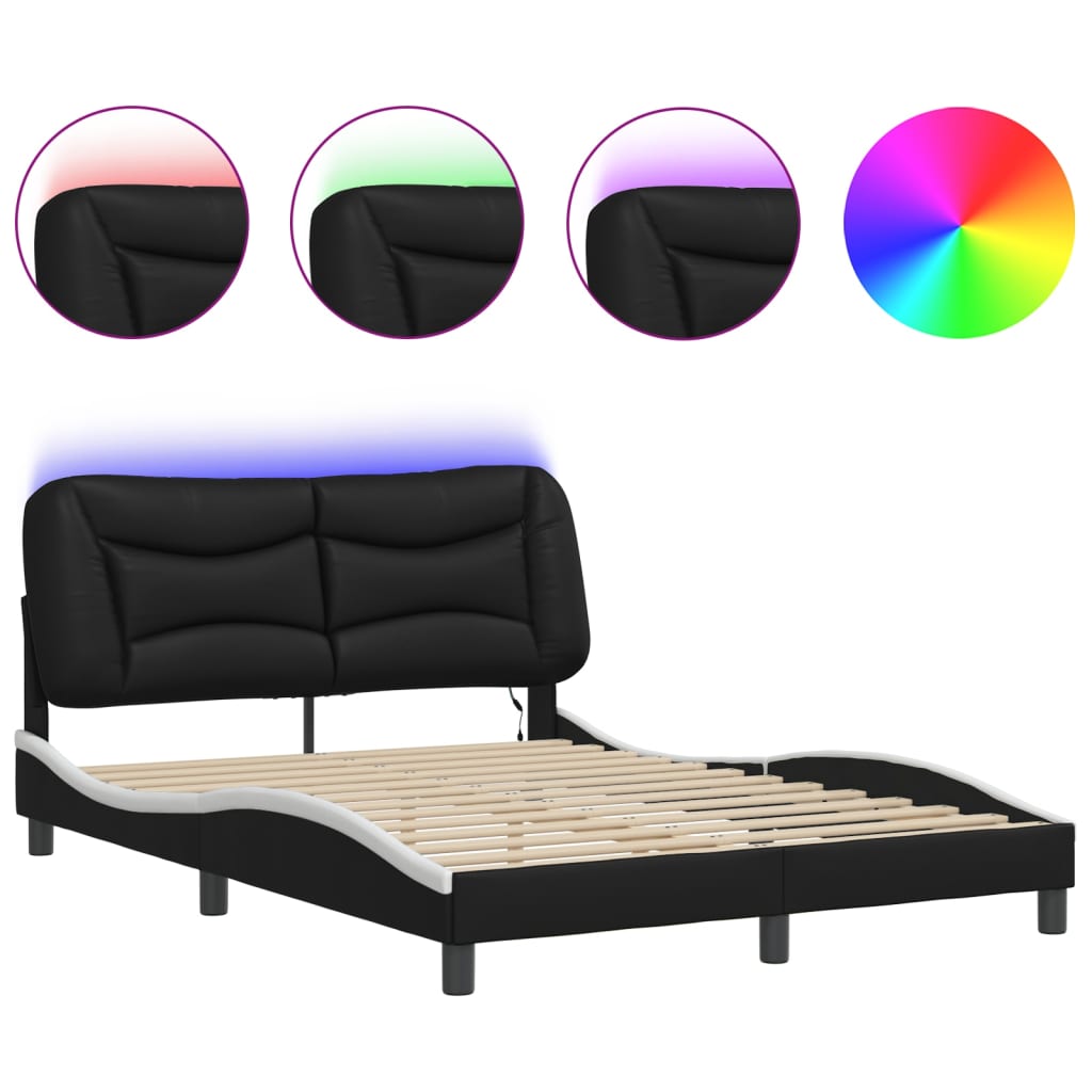 vidaXL Bed Frame with LED without Mattress Black and White 140x190 cm