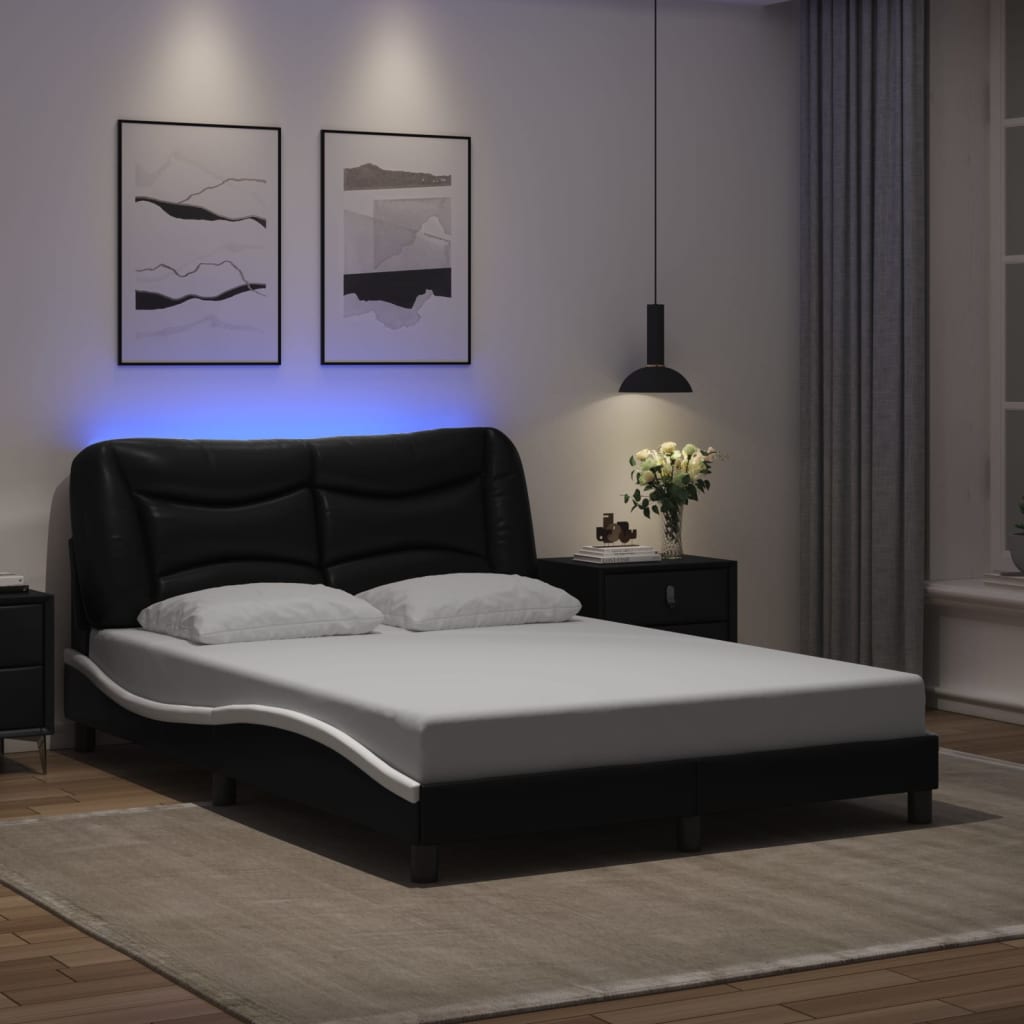 vidaXL Bed Frame with LED without Mattress Black and White 140x190 cm