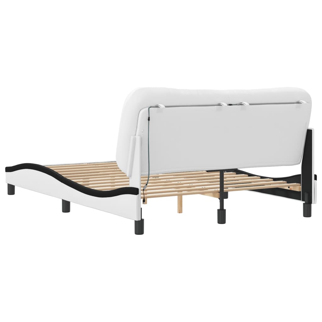 vidaXL Bed Frame with LED without Mattress White and Black 140x190 cm