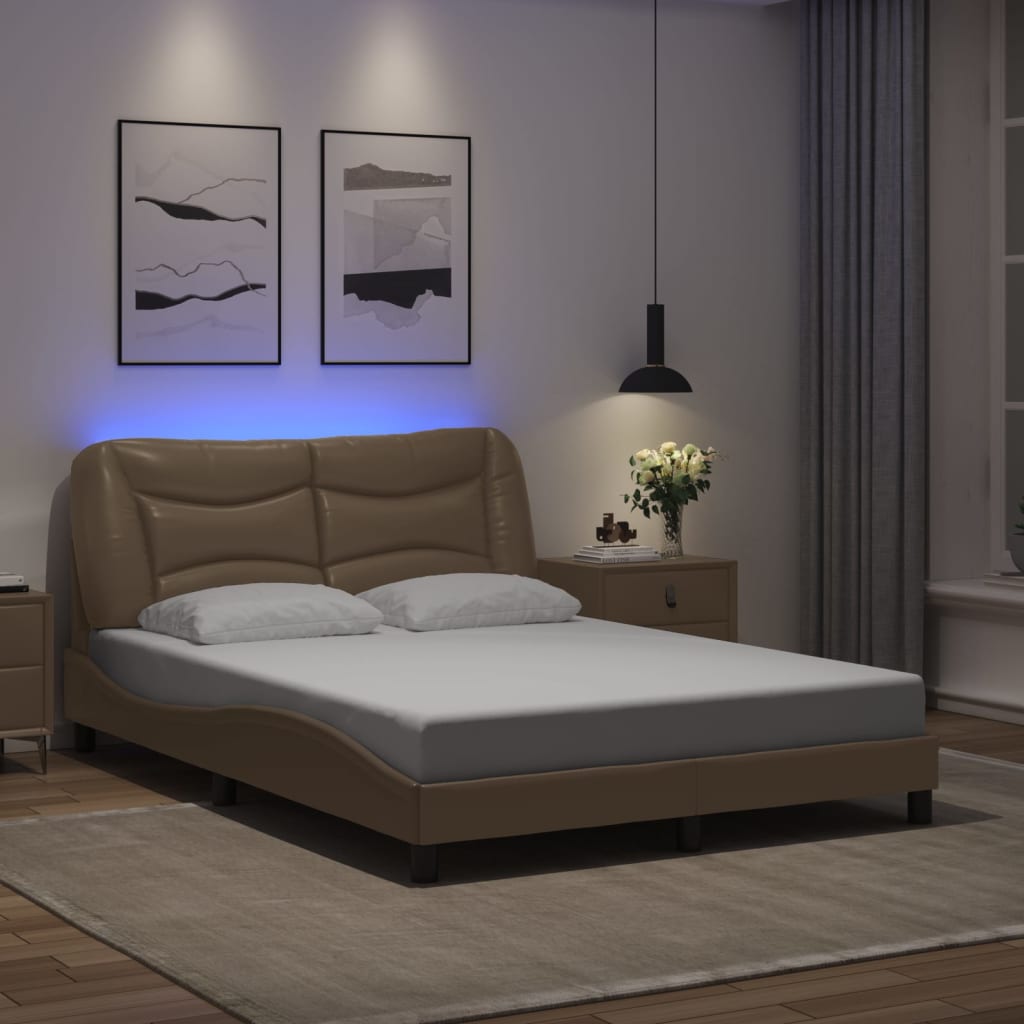 vidaXL Bed Frame with LED without Mattress Cappuccino 140x200 cm