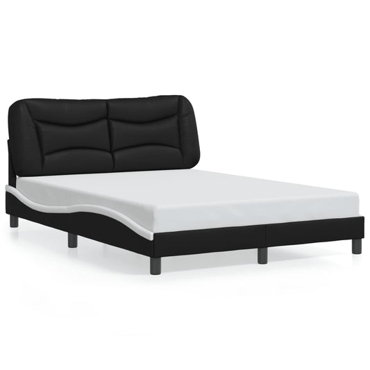vidaXL Bed Frame with LED Lights Black and White 140x200 cm Faux Leather