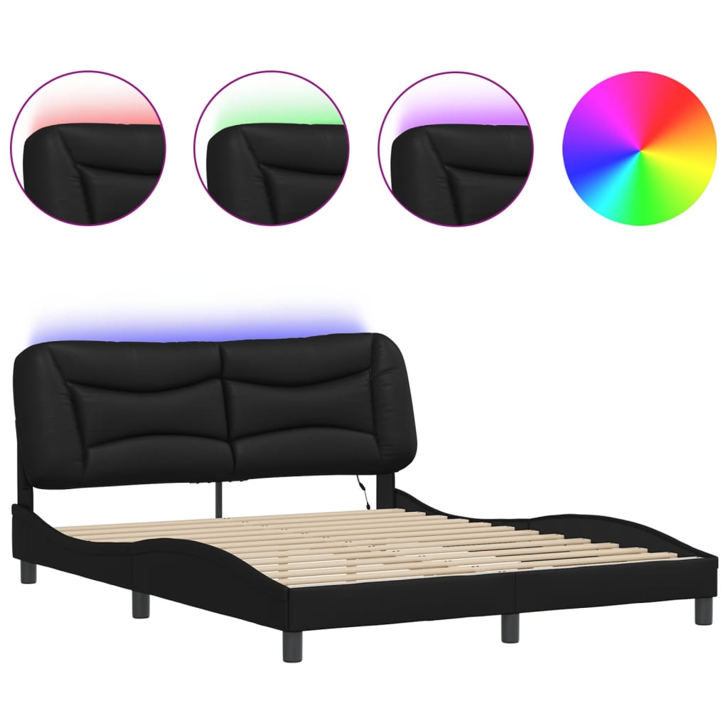 vidaXL Bed Frame with LED without Mattress Black 160x200 cm