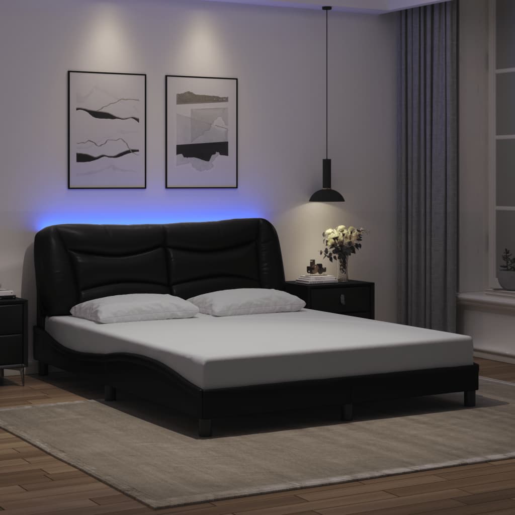 vidaXL Bed Frame with LED without Mattress Black 160x200 cm