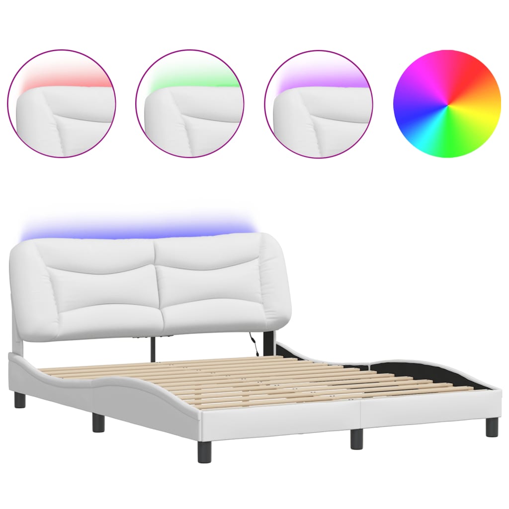 vidaXL Bed Frame with LED without Mattress White 160x200 cm