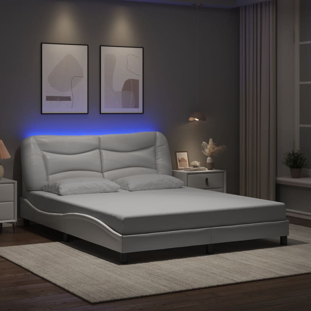 vidaXL Bed Frame with LED without Mattress White 160x200 cm