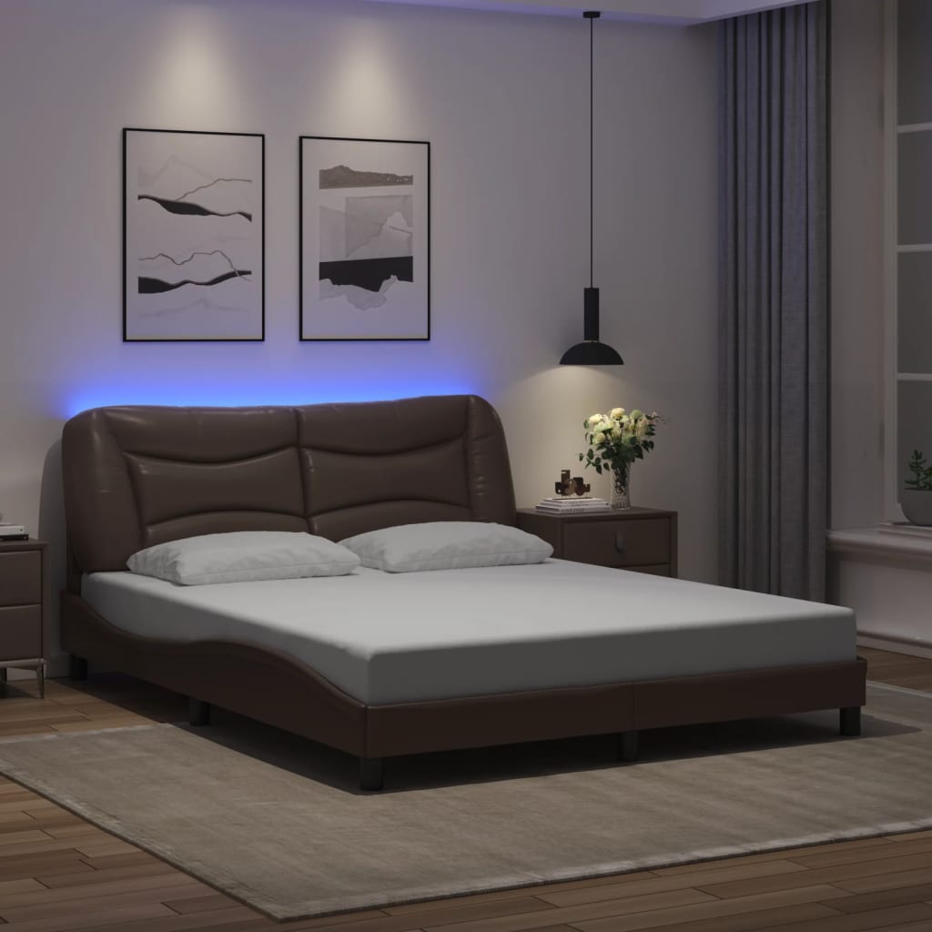 vidaXL Bed Frame with LED without Mattress Brown 160x200 cm