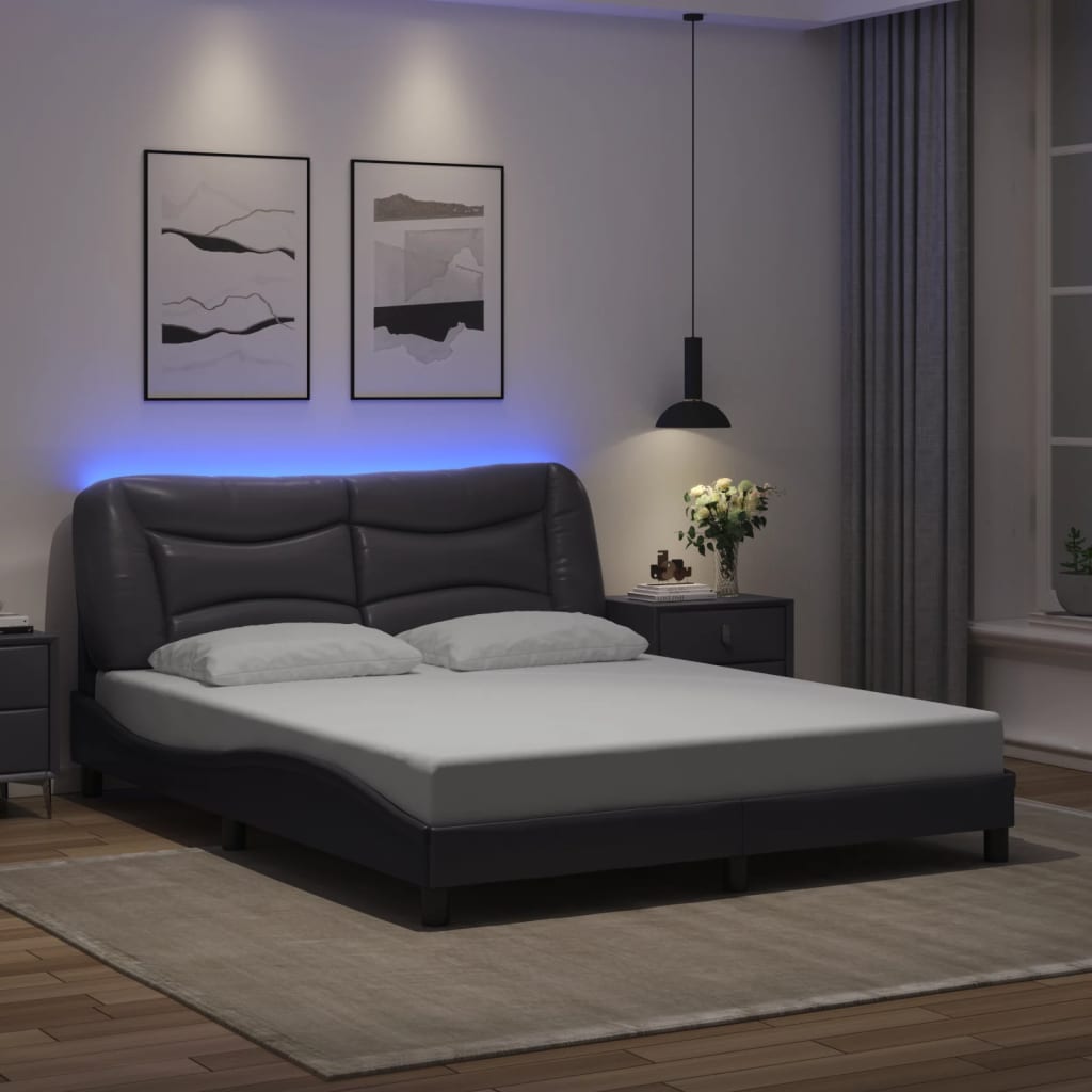 vidaXL Bed Frame with LED without Mattress Grey 160x200 cm