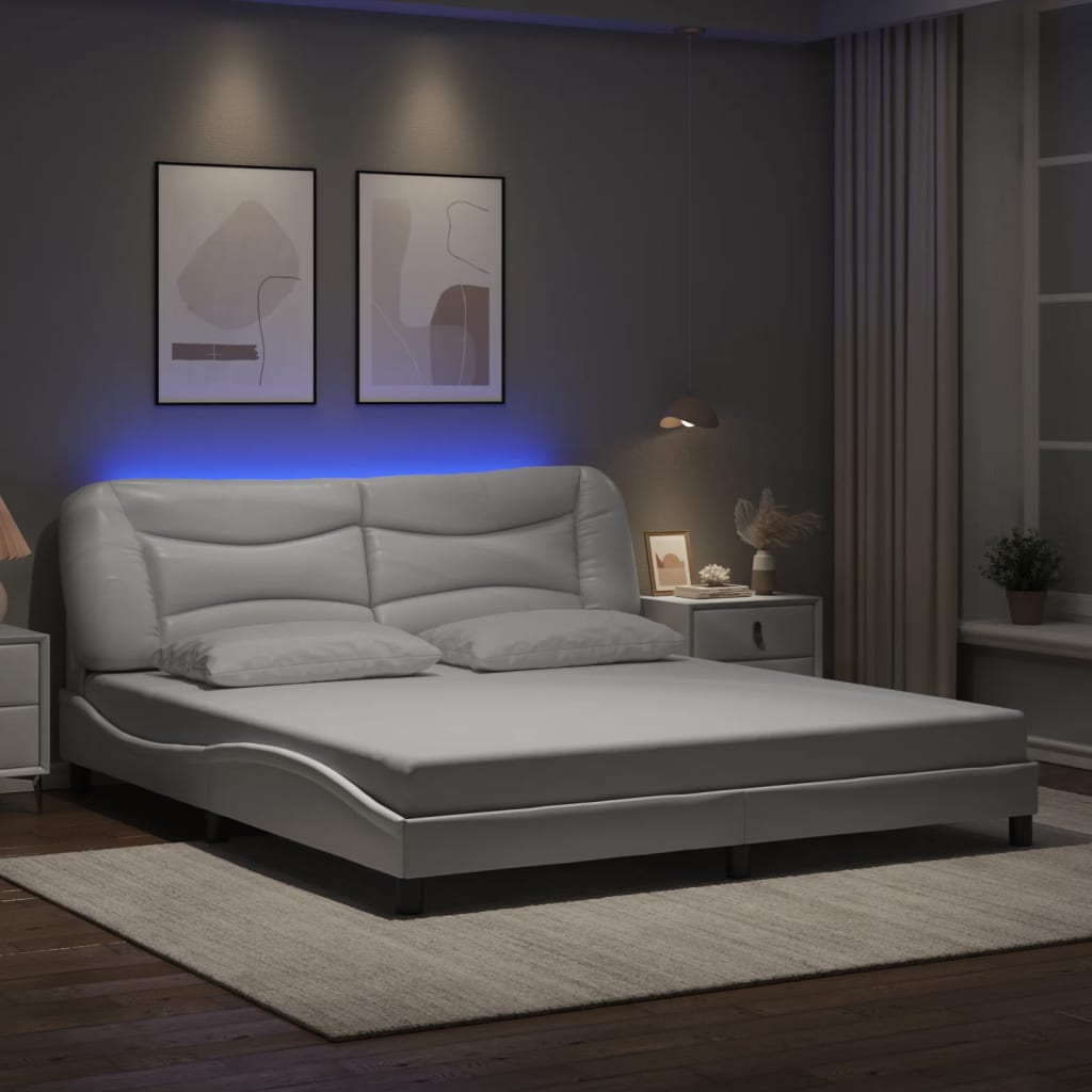 vidaXL Bed Frame with LED without Mattress White 180x200 cm Super King