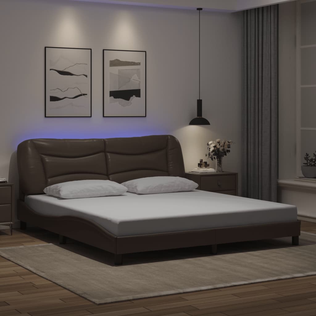 vidaXL Bed Frame with LED without Mattress Brown 180x200 cm Super King