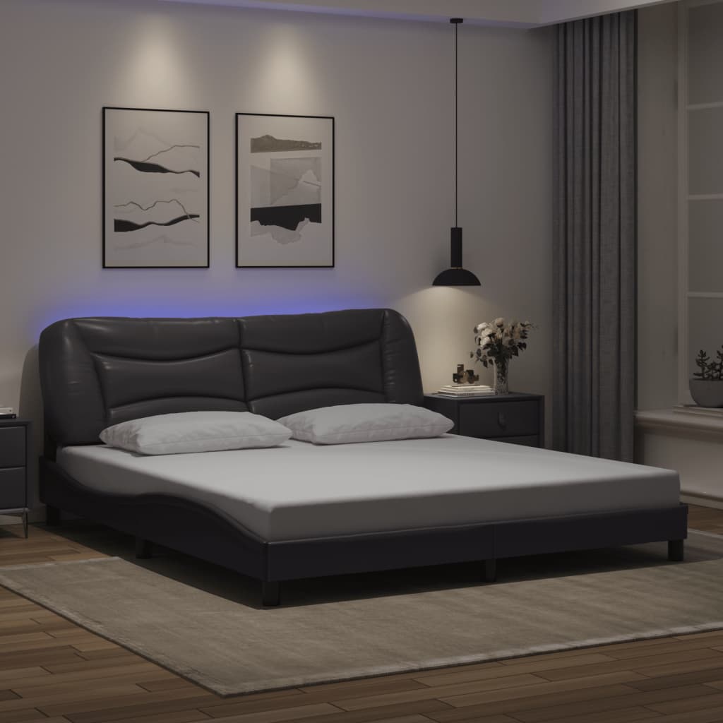 vidaXL Bed Frame with LED without Mattress Grey 180x200 cm Super King