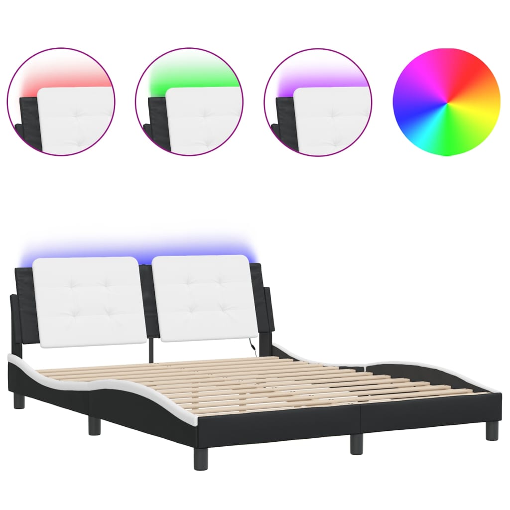 vidaXL Bed Frame with LED without Mattress Black and White 160x200 cm