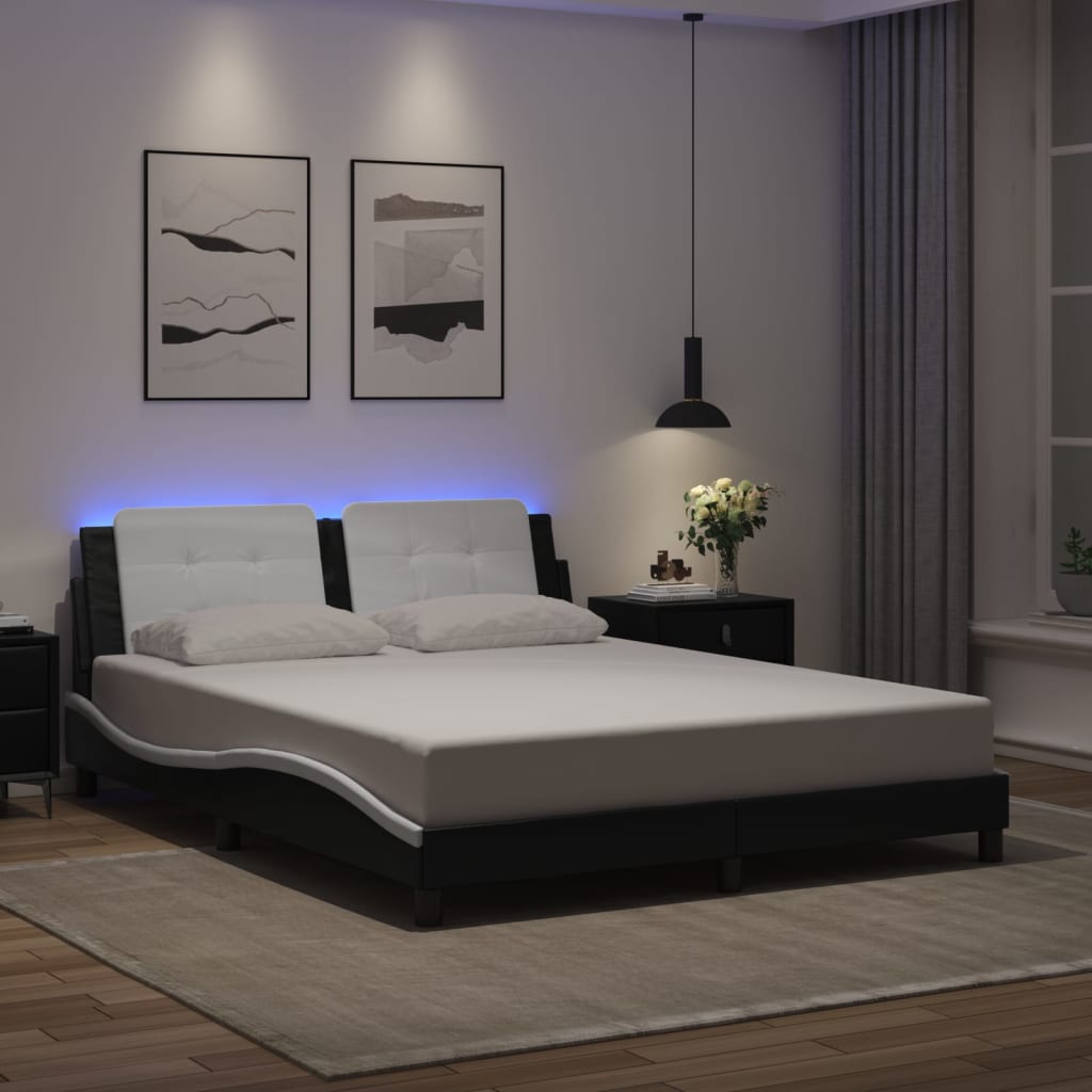 vidaXL Bed Frame with LED without Mattress Black and White 160x200 cm