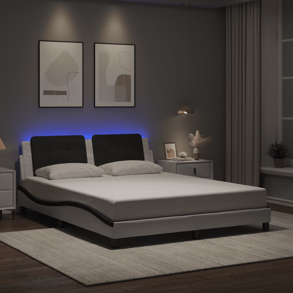 vidaXL Bed Frame with LED without Mattress White and Black 160x200 cm