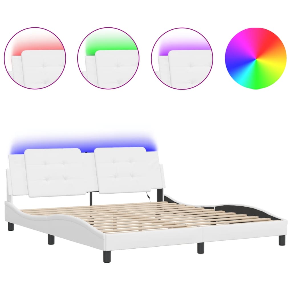 vidaXL Bed Frame with LED without Mattress White 180x200 cm Super King