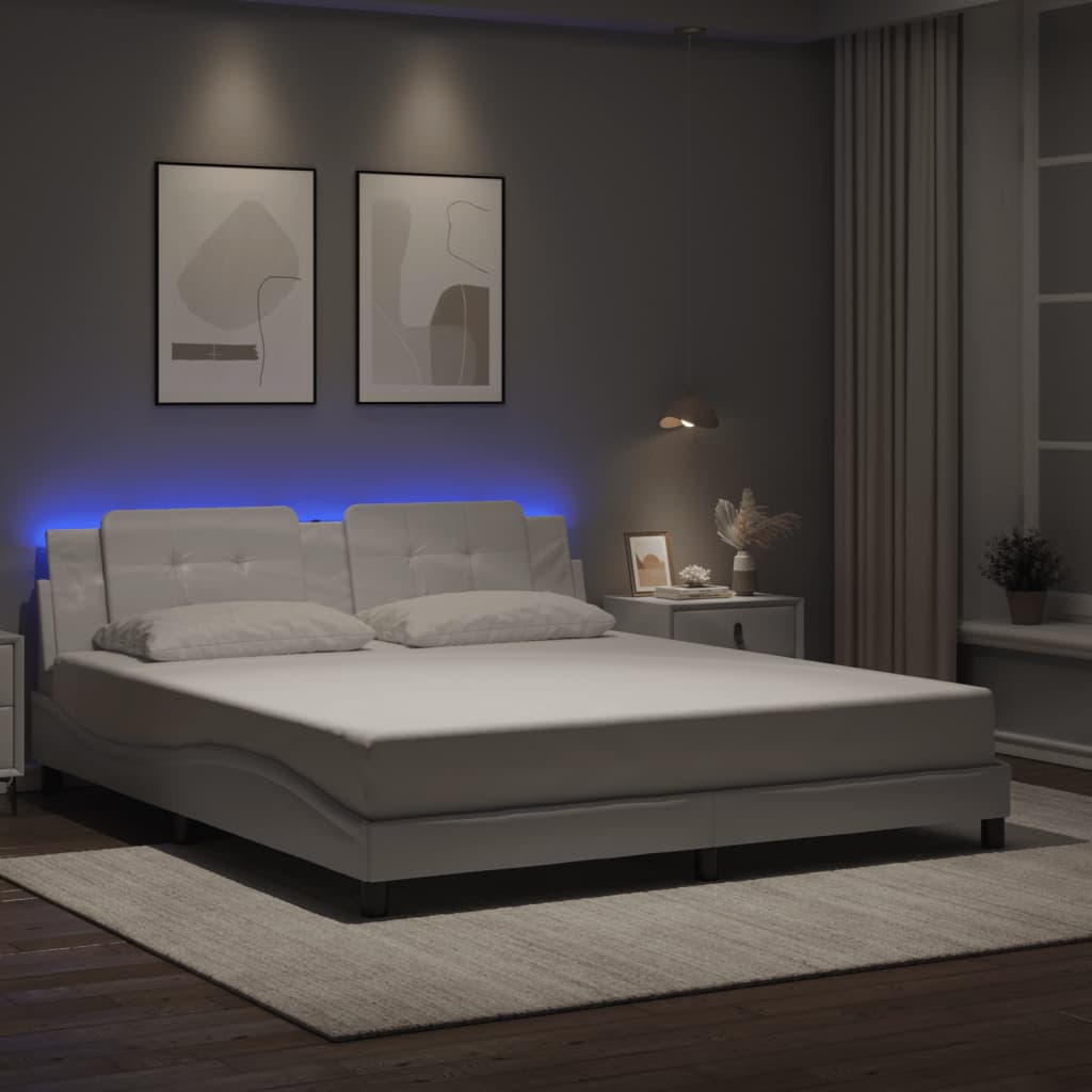 vidaXL Bed Frame with LED without Mattress White 180x200 cm Super King