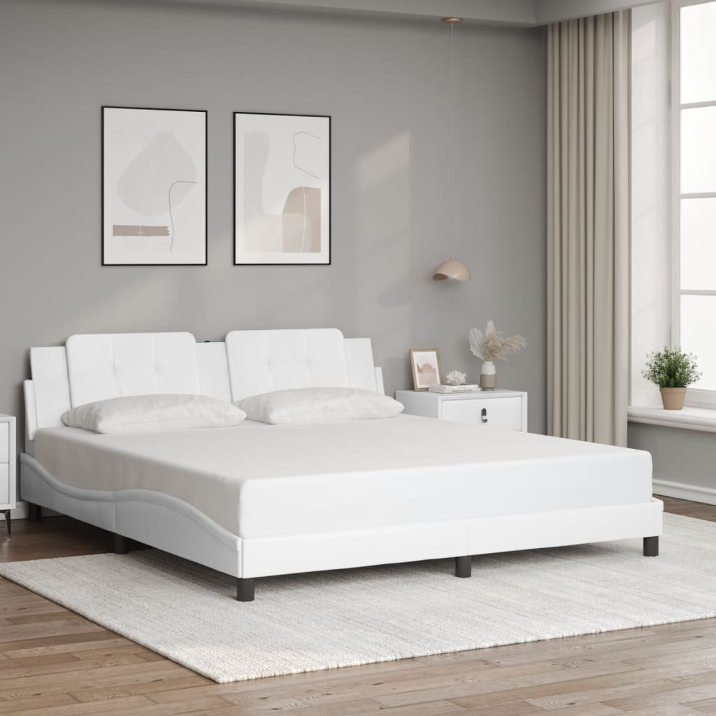 vidaXL Bed Frame with LED without Mattress White 180x200 cm Super King