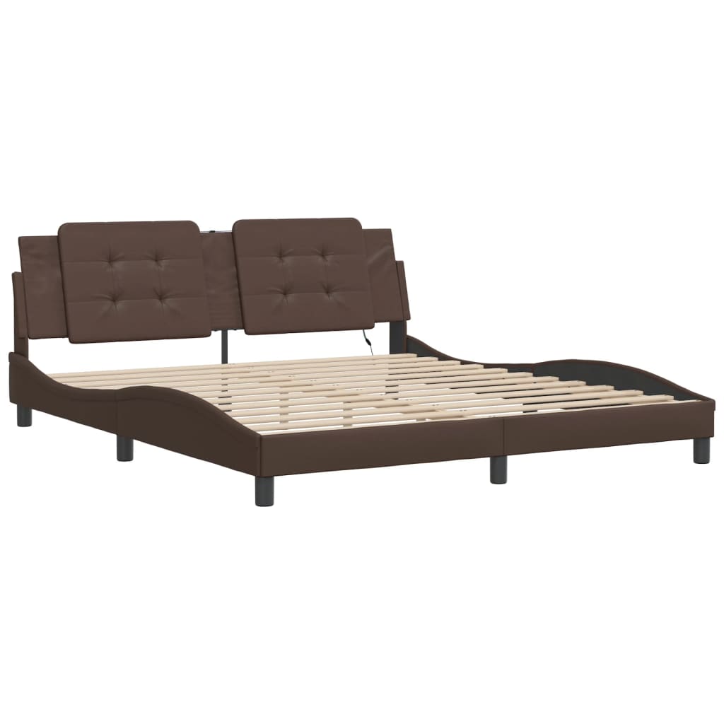 vidaXL Bed Frame with LED without Mattress Brown 180x200 cm Super King