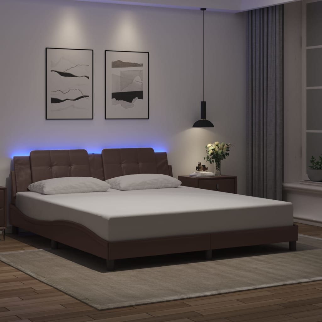 vidaXL Bed Frame with LED without Mattress Brown 180x200 cm Super King