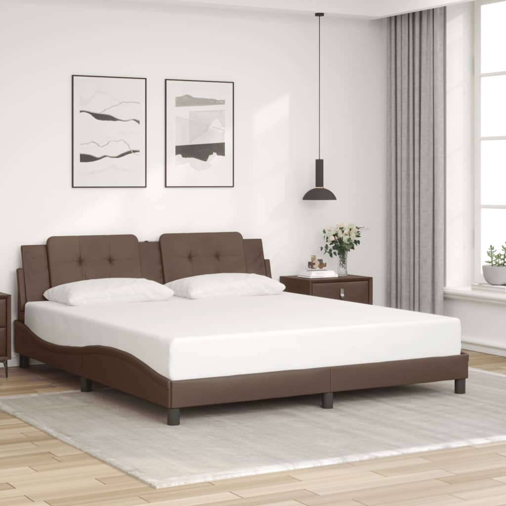 vidaXL Bed Frame with LED without Mattress Brown 180x200 cm Super King