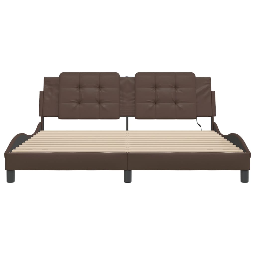 vidaXL Bed Frame with LED without Mattress Brown 180x200 cm Super King