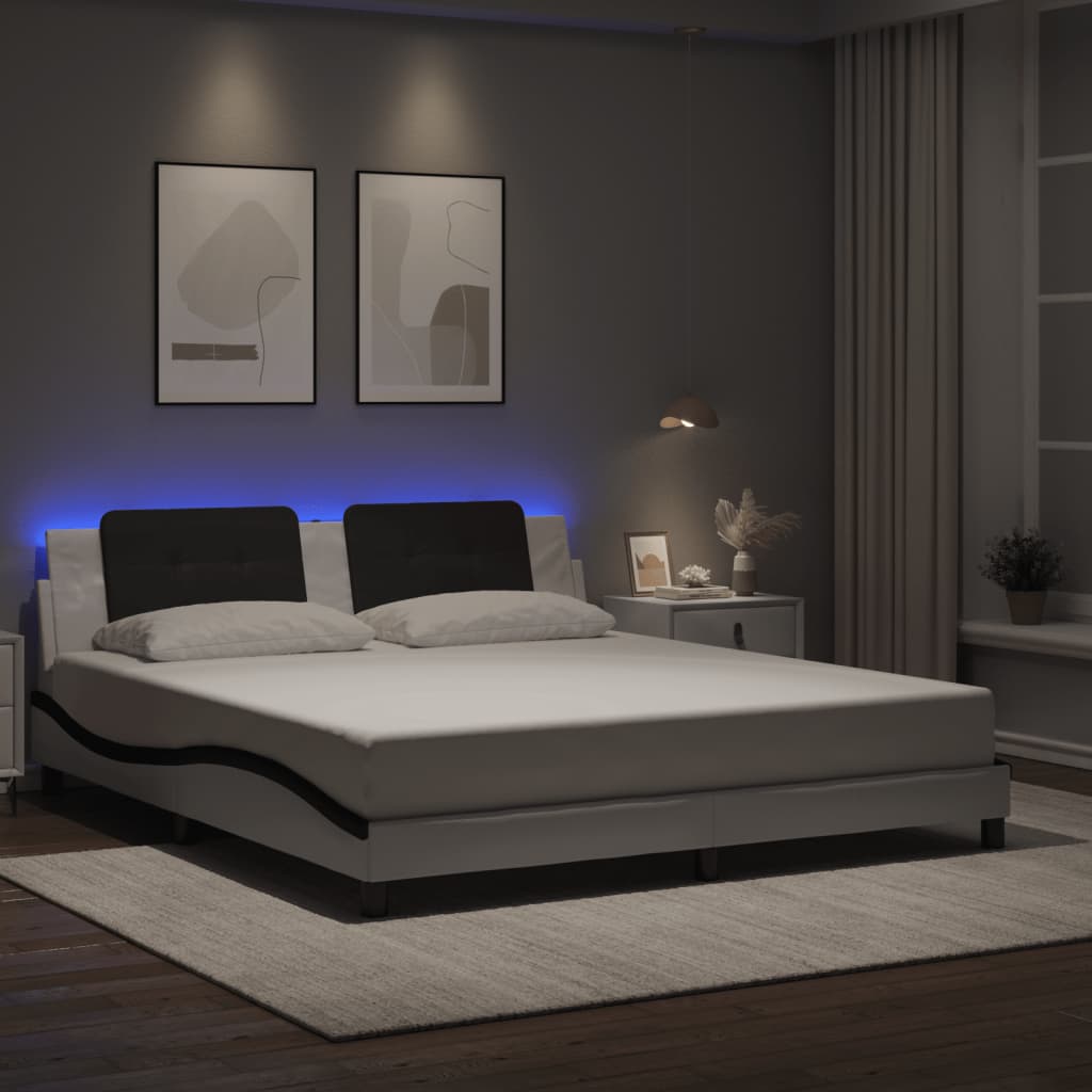 vidaXL Bed Frame with LED without Mattress White and Black 180x200 cm Super King