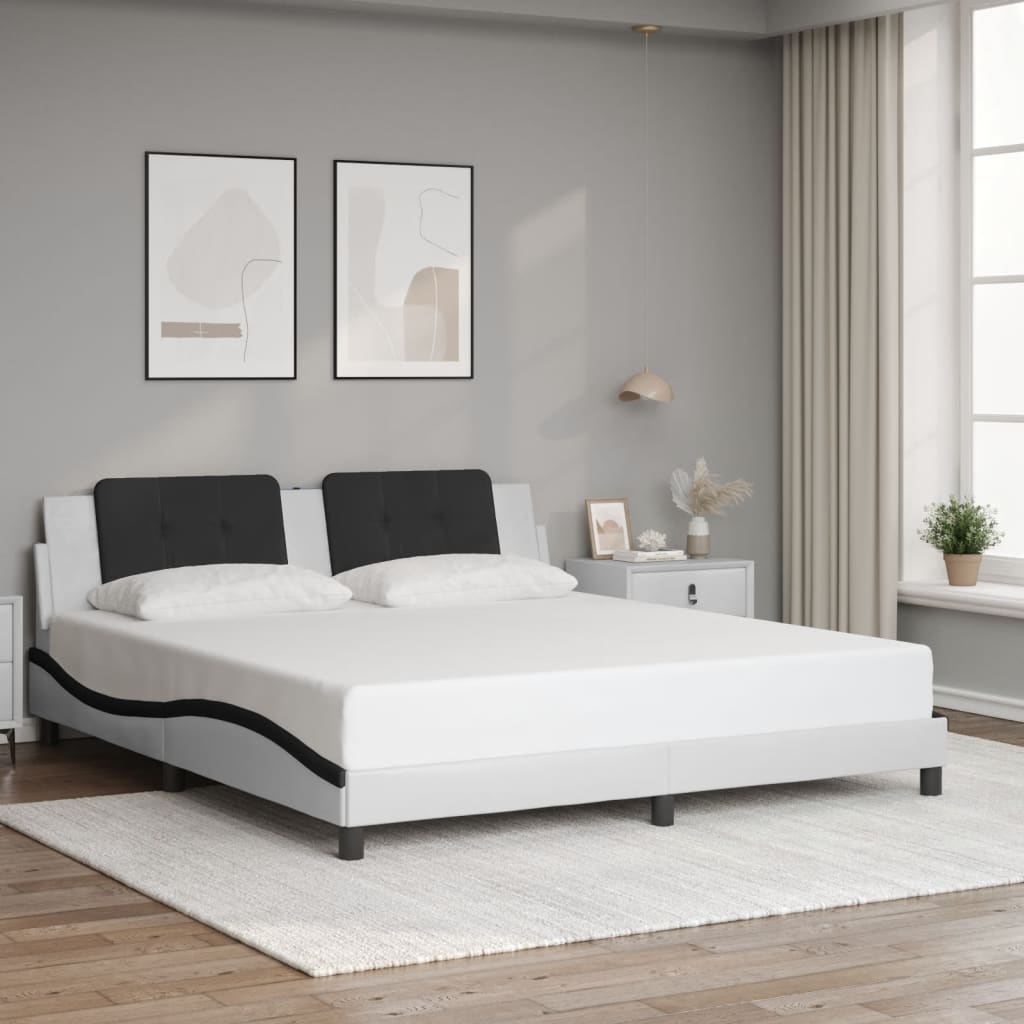 vidaXL Bed Frame with LED without Mattress White and Black 180x200 cm Super King